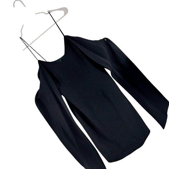 GORGEOUS BLACK SPAGHETTI STRAP, FRAPED ARM DETAIL COCKTAIL DRESS! SZ S - Picture 1 of 8